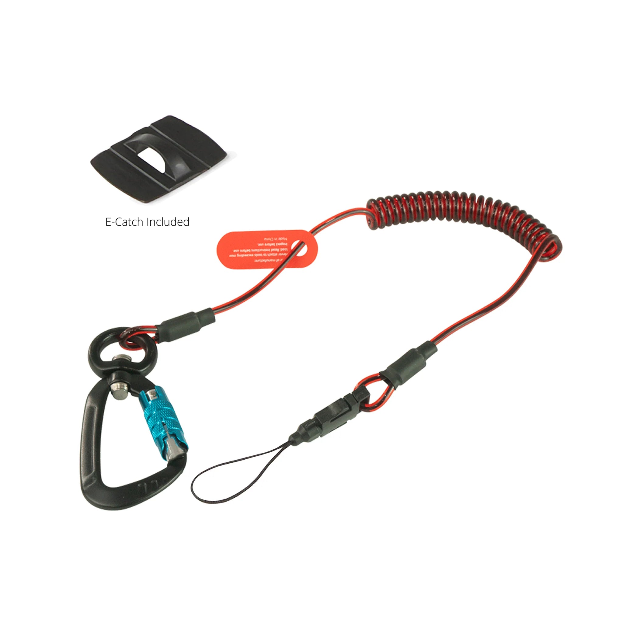 Coil E-Tether + Carabiner & E-Catch -  סליל אבטחה קפיצי עם טבעת אוטומטית עם סוויבל ומדבקת חיבור עד 0.5ק"ג