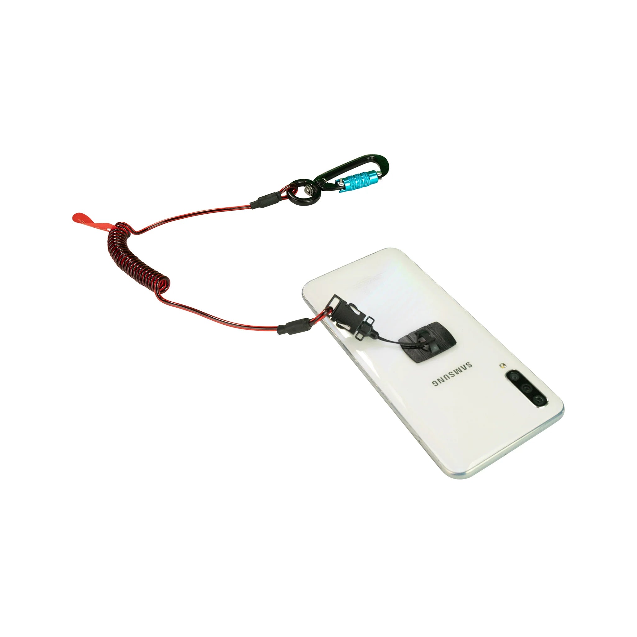 Coil E-Tether + Carabiner & E-Catch -  סליל אבטחה קפיצי עם טבעת אוטומטית עם סוויבל ומדבקת חיבור עד 0.5ק"ג